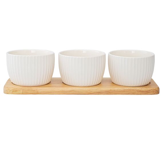 Набор из 3 чаш на деревянной подставке Soft Ripples, Dual Glazing, 200 мл, Liberty Jones