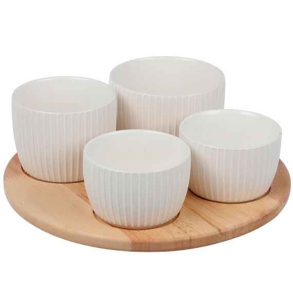 Менажница Soft Ripples, Dual Glazing, на деревянной подставке, 4 чаши, Liberty Jones